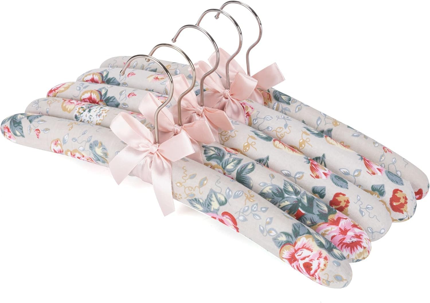 Imergo 38CM Floral Padded Clothes Hangers for Women, No Shoulder Bump Hangers for Adult, Padded Clothes Hangers for Women Sweaters, Dresses, Suits (Pack of 5) (Rose)