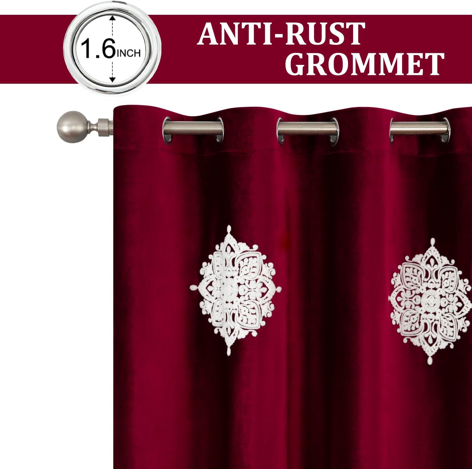 VOGOL Burgundy Velvet Curtains for Living Room, 52 x 84, 2 Panels image 4