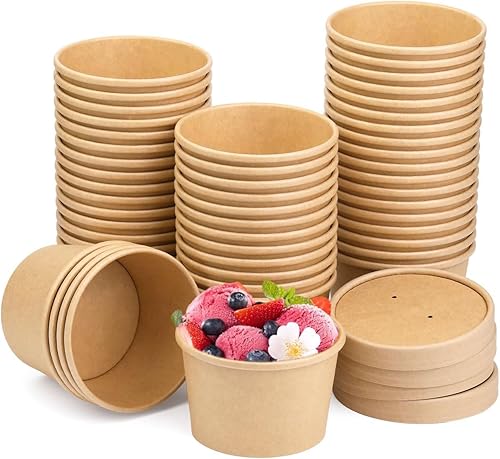 Wuadua Paquete de 50 recipientes desechables de papel para sopa con tapas de 8 onzas, cuencos de sopa para llevar, para fideos, ensaladas,