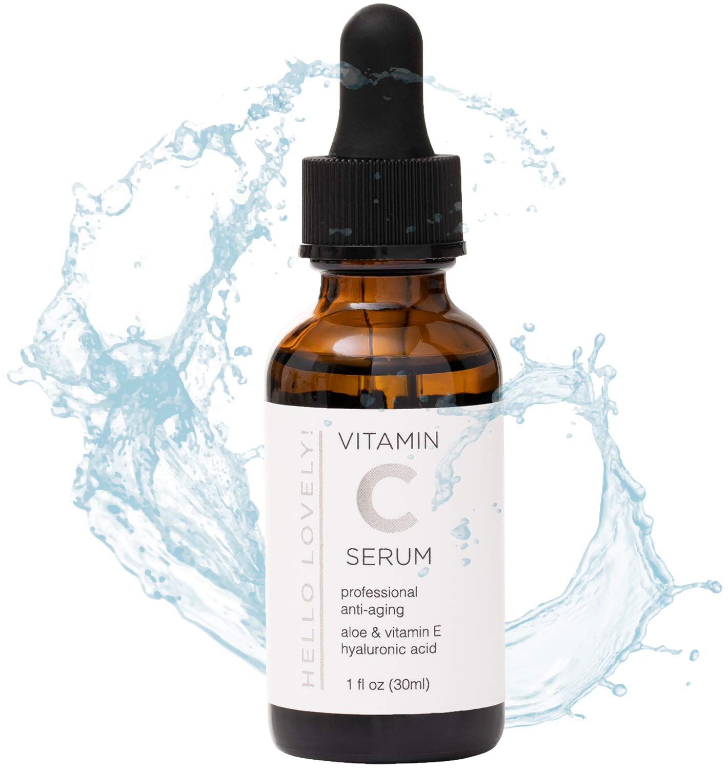 Vitamin C Serum for Face with Hyaluronic Acid - High Potency Vit C Oil - Organic Facial Serum with Vitamins E and Aloe - Made in USA - Best Wrinkle and Aging Support by Hello Lovely - 1 Ounce