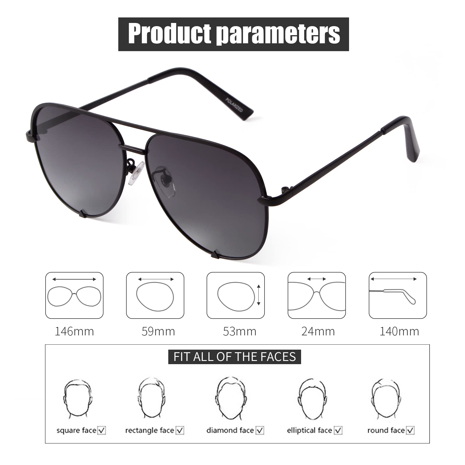 SORVINO Klassische übergroße Damen-Sonnenbrille, UV400-Schutz, 2 Stück, Schwarz + Farbverlauf (polarisiert), Oversized, 2 Stück – Schwarz + Farbverlauf (polarisiert), Oversized