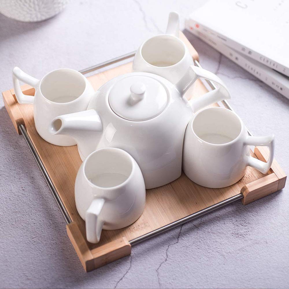 Set di tazzine da caffè in porcellana, set con tazza e piattino, teiera in ceramica, set di tazze da caffè, mini set da tè in porcellana for bere tè, latte, caffè espresso o acqua, inclusa teiera bian