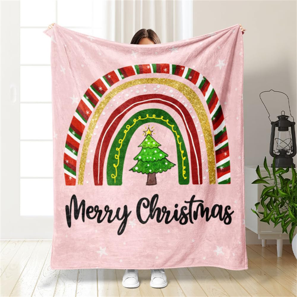 Mantas para Sofa de Franela de Navidad Rosa, Mantas para Cama 90 Manta Polar Microfibra de Invierno con Estampado Navideña Extra Suave y Cálida, Sobrecama (70x100cm,Arcoíris)