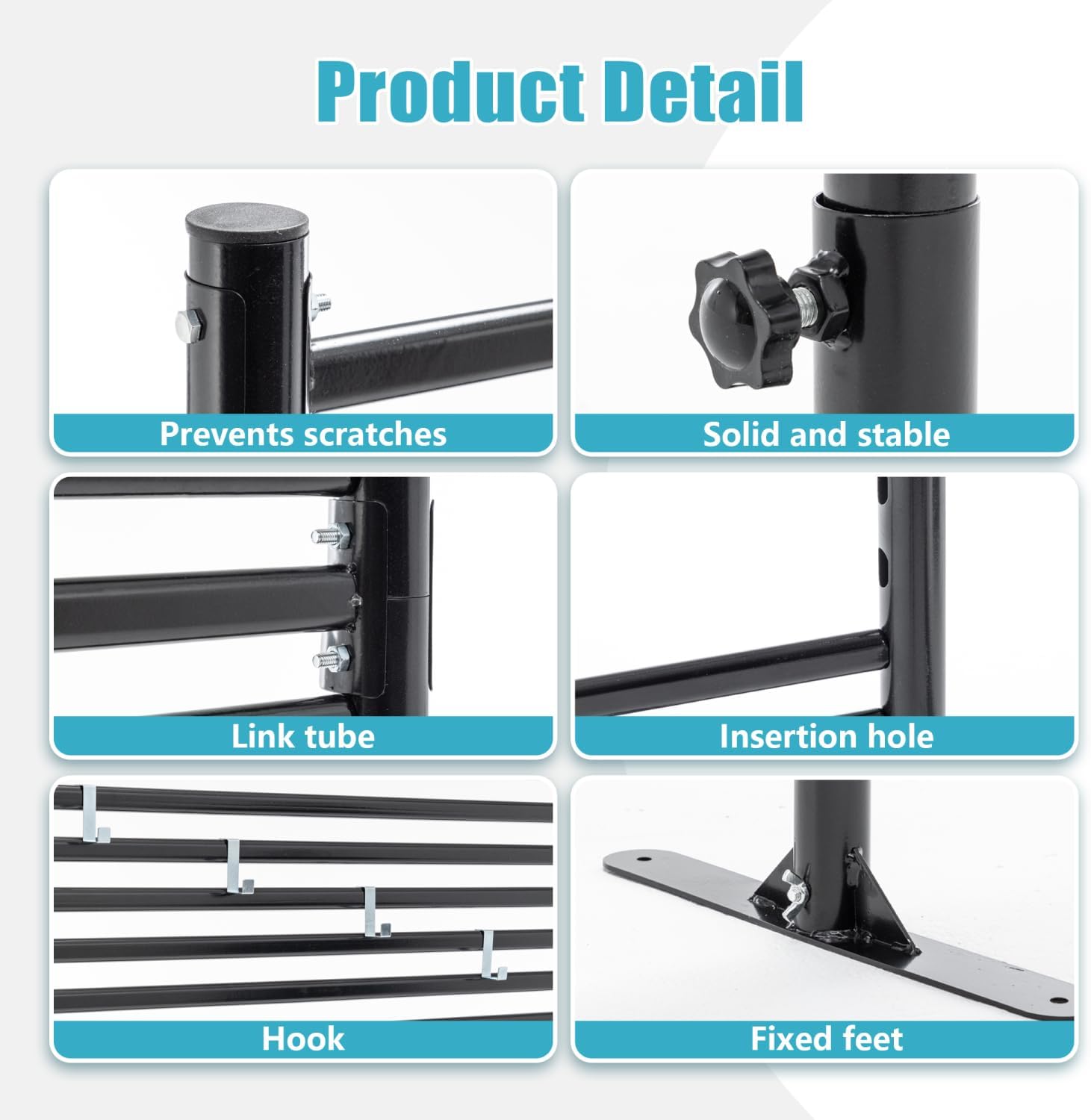 71.26"X46.65" Outdoor Privacy Screens Freestanding Galvanized Steel Black Solid Material Rust-Resistant Patio Yard Privacy Seasonal Style