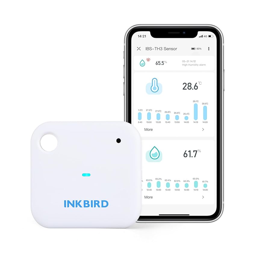 Inkbird Termometro e Igrometro WiFi,Sensore di Temperatura e Umidità Interno con App Archiviazione Dati Casa,Termometro Ambiente per Cameretta Frigorifero Serra Cantina Garage