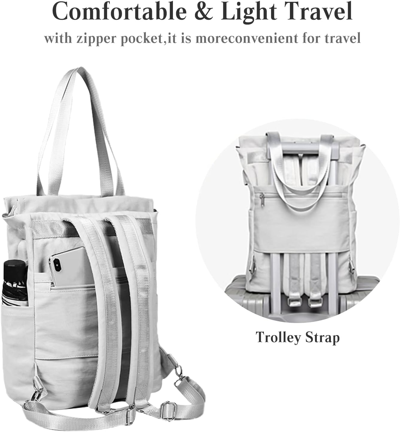 PORRASSO Women Laptop Backpack Casual Shoulder Bag with USB Charging Port Luggage Strap for 15.6 Inch Laptop Daypack College Work Travel Rucksack Black - Image 7