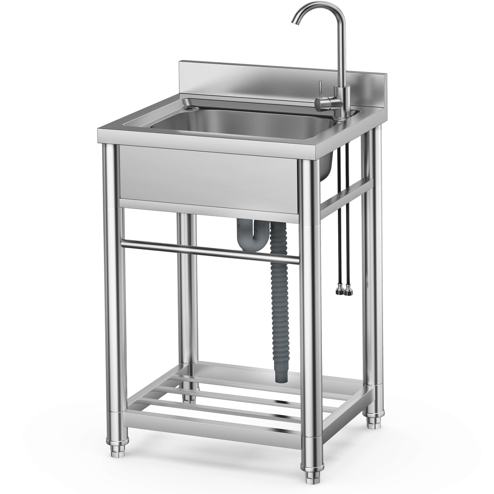 Utility Sink Standing Stainless Steel with Countertop Single Bowl Commercial Kitchen Sink Workbench/Drainboard for Commercial Restaurant Kitchen Laundry Room Backyard Outdoor