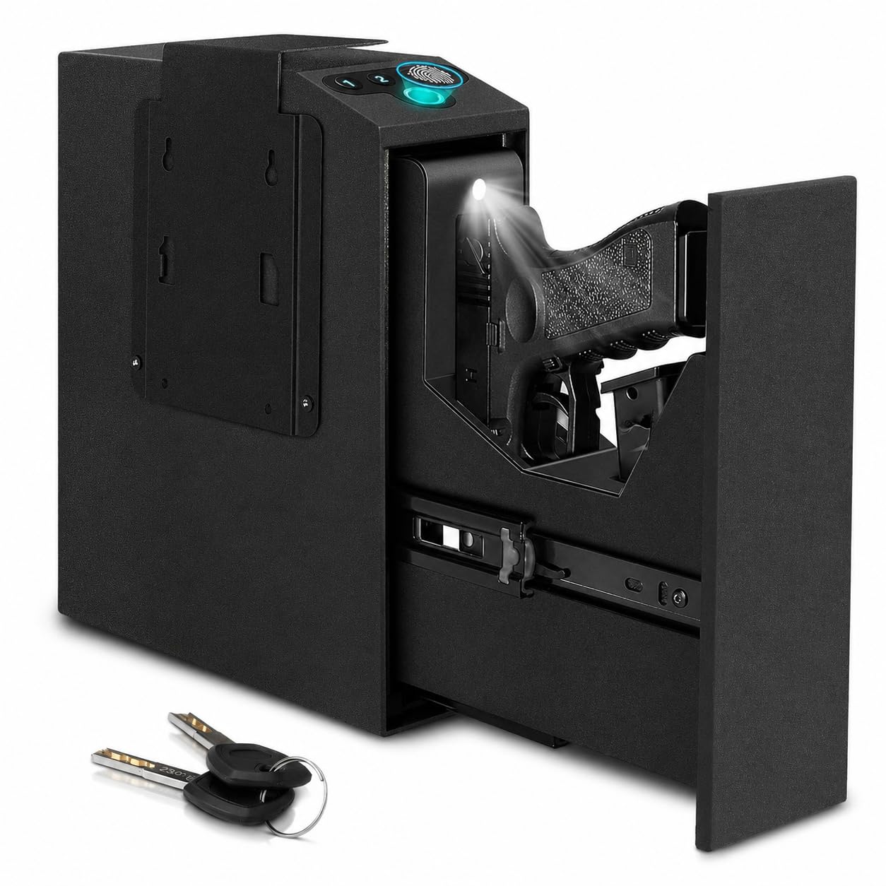 Coffre-fort pour pistolets, coffre-fort biométrique pour pistolets avec accès rapide, porte coulissante automatique, coffre-fort pour pistolet avec empreinte digitale, code PIN, accès par clé pour la