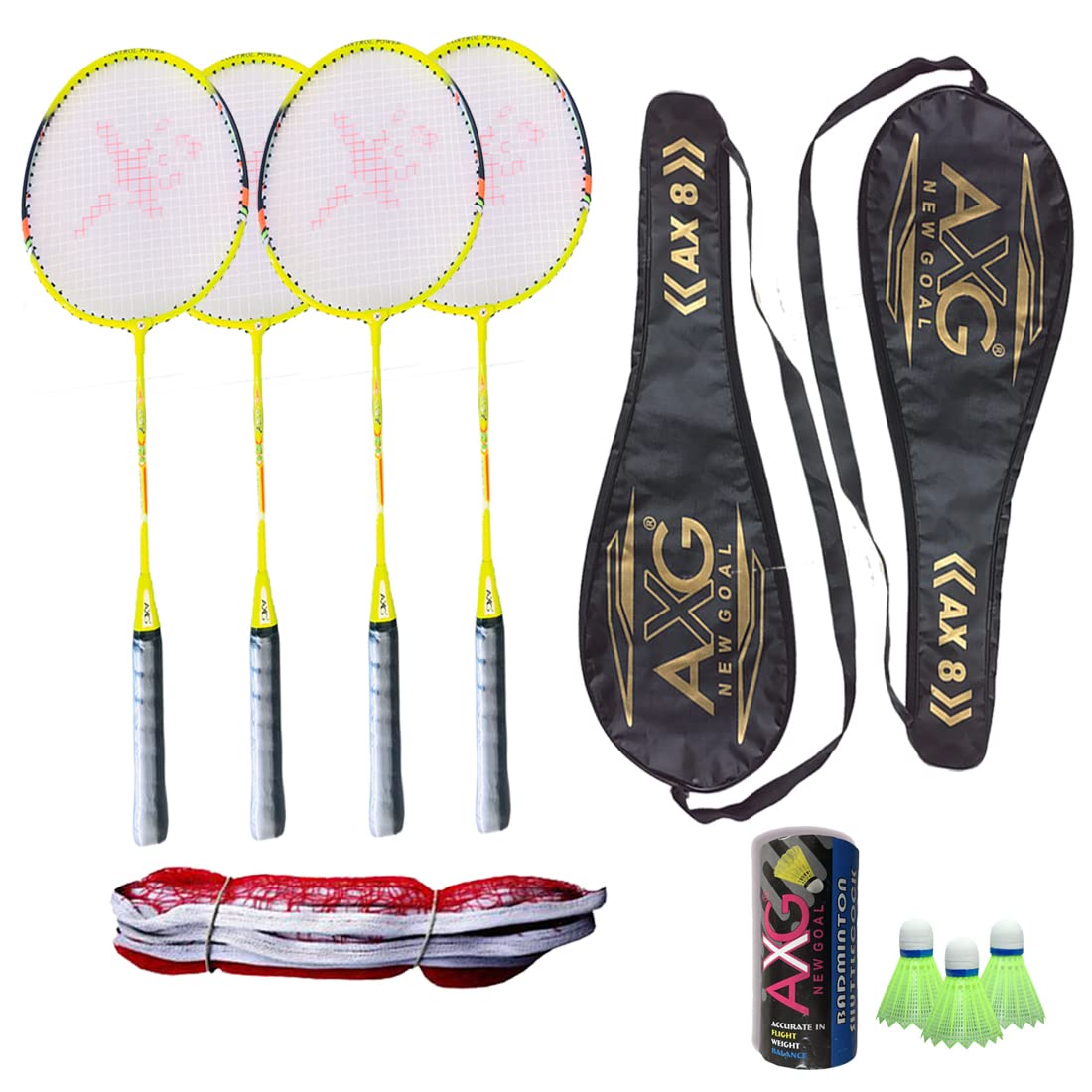 AXG NEW GOAL Rugged (4 Fluorescent Aluminium Racquets, 3 Plastic Shuttles, Net and 2 Cover) Badminton Kit (Green) (B0B3TC9NRX) Amazon Price History, Amazon Price Tracker