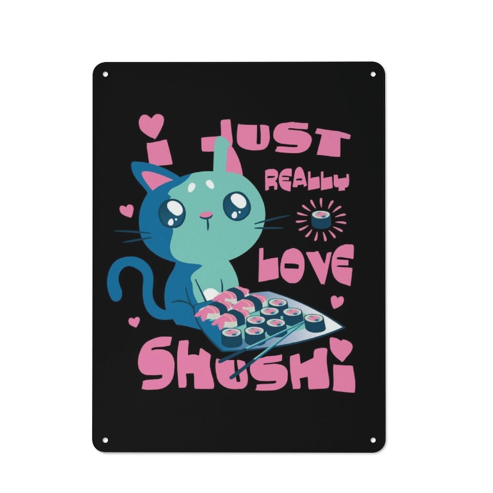 Country Style Kitchen Metal Sign 40x30cm Featuring Sushi Cat, Diner Style Decor for Kitchen, Cafe, Pantry Or Dining Room