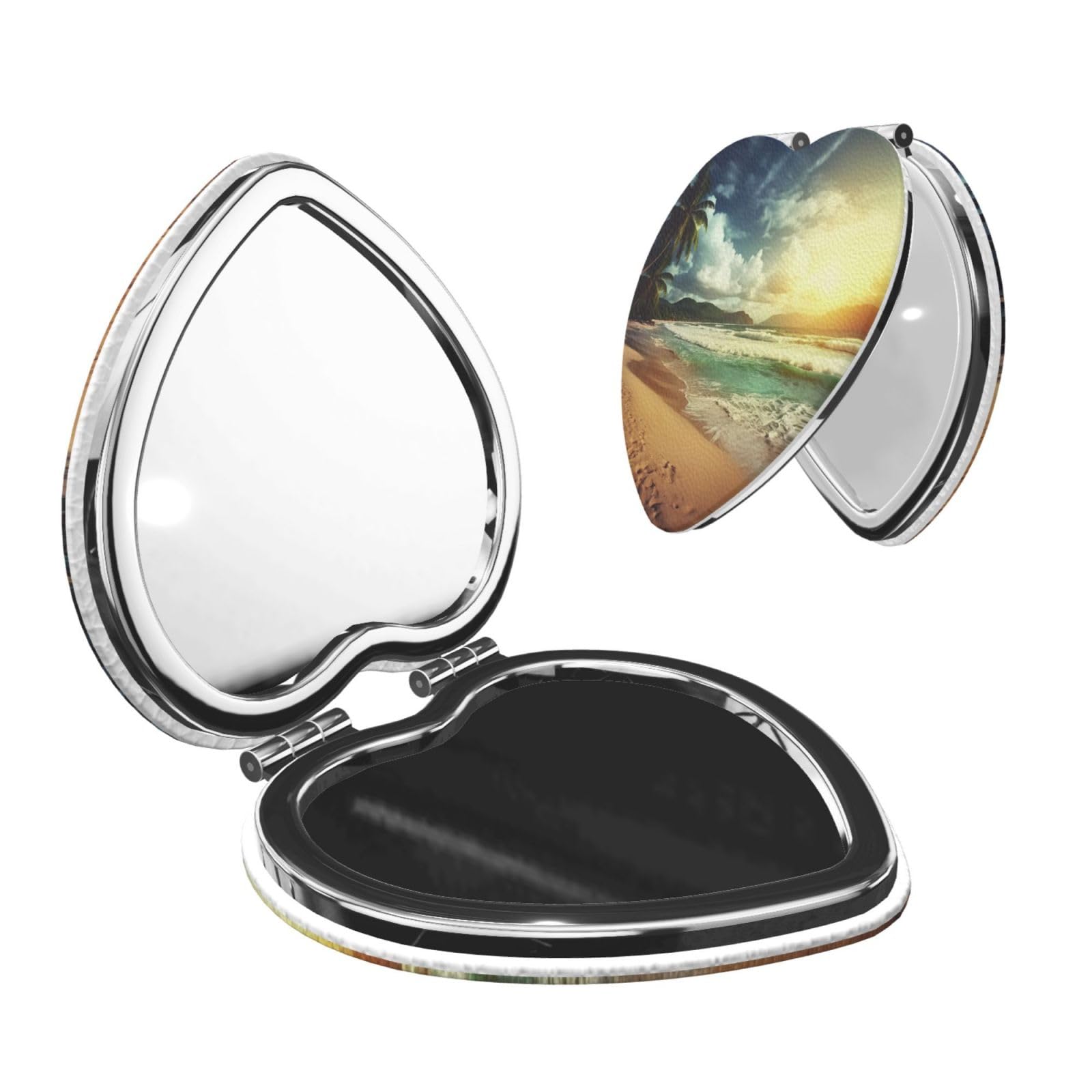 DWVTSLH Sunset on The Beach Compact Mirror for Purse, Double-Sided 2X/1X Magnifying Mirror for Women Men, Travel Makeup Mirror for Handbag, Handheld Vanity Mirror for Gift