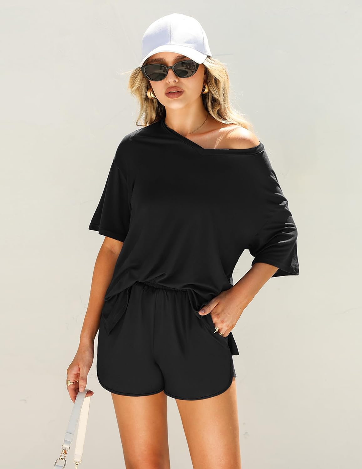 Marvmys Womens Pajama Sets Short Sleeve Pajamas V Neck Sleepwear Oversized Pjs Summer Lounge Sets with Pockets S-XXL - Image 4