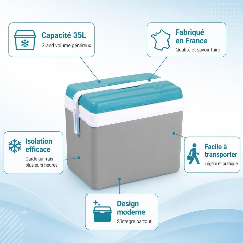 EDA Glacière Isotherme Lot de 2 - Fabriqué en France - Grande Capacité - Plastique Résistant - Design Moderne - Idéale pour Pique‑Niques, Barbecues, Camping Et Utilisation Quotidienne