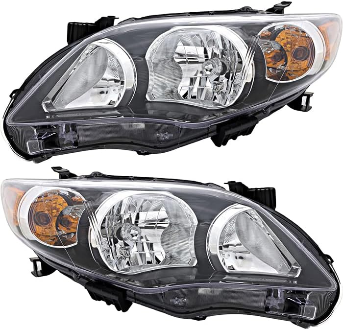 Toyota Corolla Headlights Pair - Chrome Housing, Amber, For 2003-2008 Models