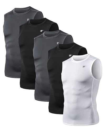 TELALEO 5 Pack Men's Athletic Compression Shirts Sleeveless Workout Tank Top Sports Base Layer Running Basketball