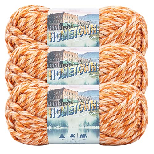 Image of Lion Brand Yarn Hometown Yarn, Super-Bulky Yarn for Knitting, Crocheting, and Crafting, 3 Pack, San Juan Sunset | Super Bulky Acrylic Fiber for Warm Crochet Blankets, Knit Winter Hats, Chunky Cardigans, Soft Scarves, Weaving