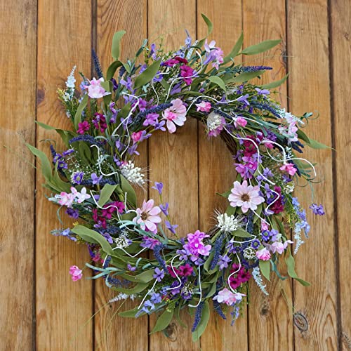 Spring Easter Wreaths For Front Door Outside, 22-24'' Summer Door Wreath, Lavender And Daisy, Artificial Decor Decorations For Home, Farmhouse, Window, Wedding (Pink) #TOP5