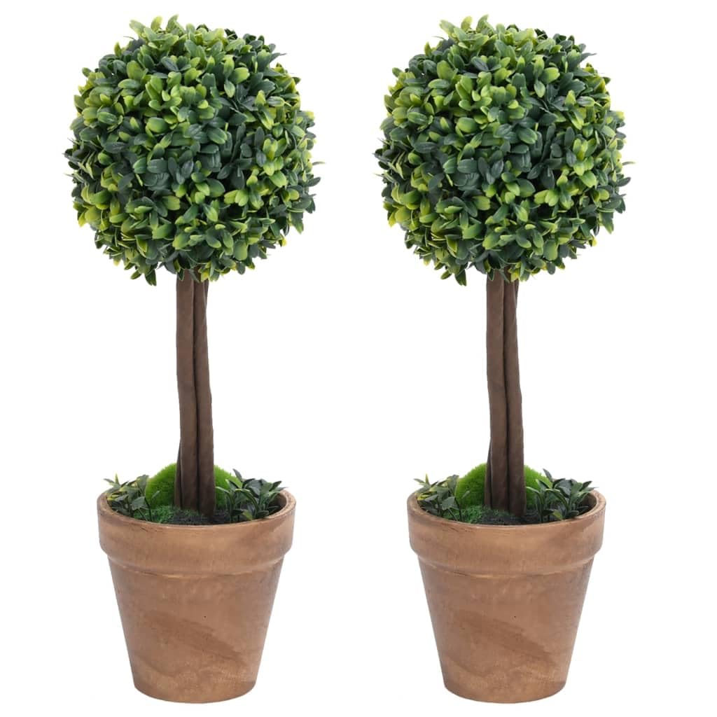 vidaXL 2X Plantas de Boj Artificial Forma Bola Maceta Adorno Árbol Topiario Planta Decoración Jardinera Macetero Jardín Patio Exterior Verde 41 cm
