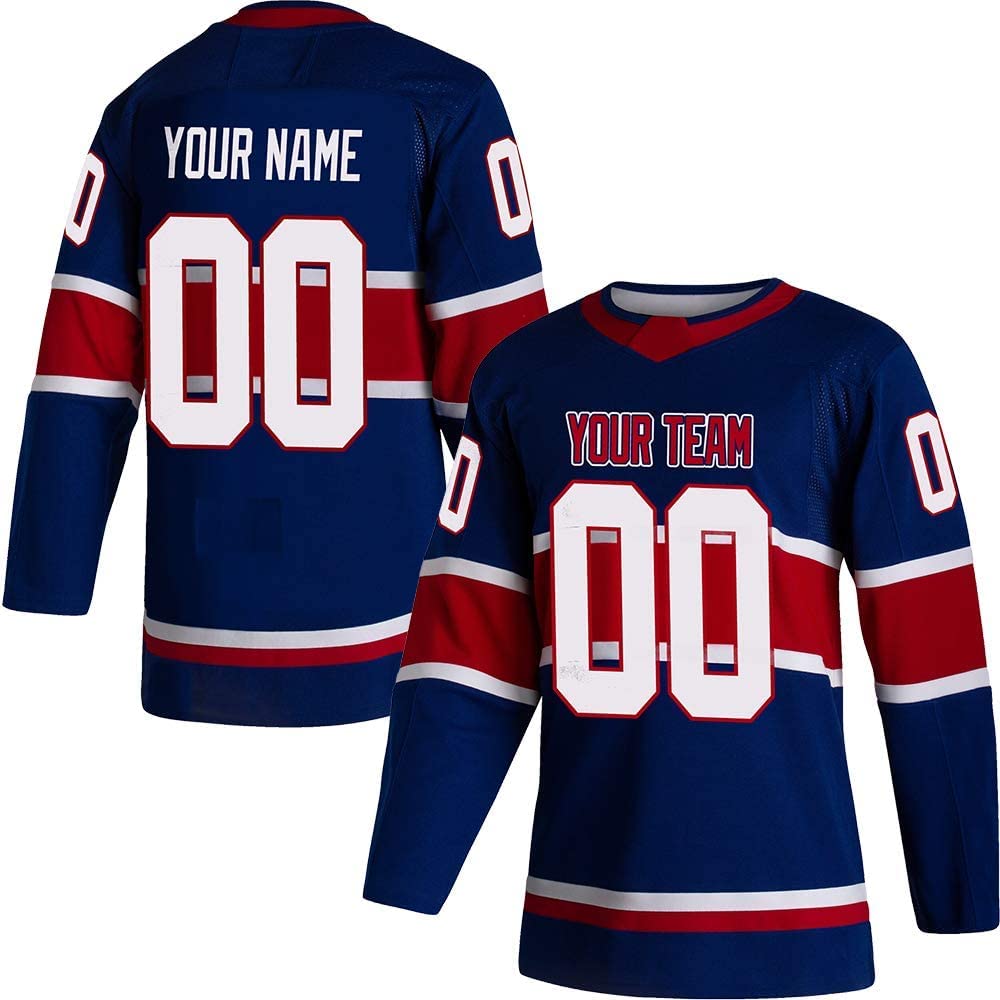 Custom Blue Hockey Jerseys for Men Women Youth Personalized Printed/Sewing Team Name Number S-5XL