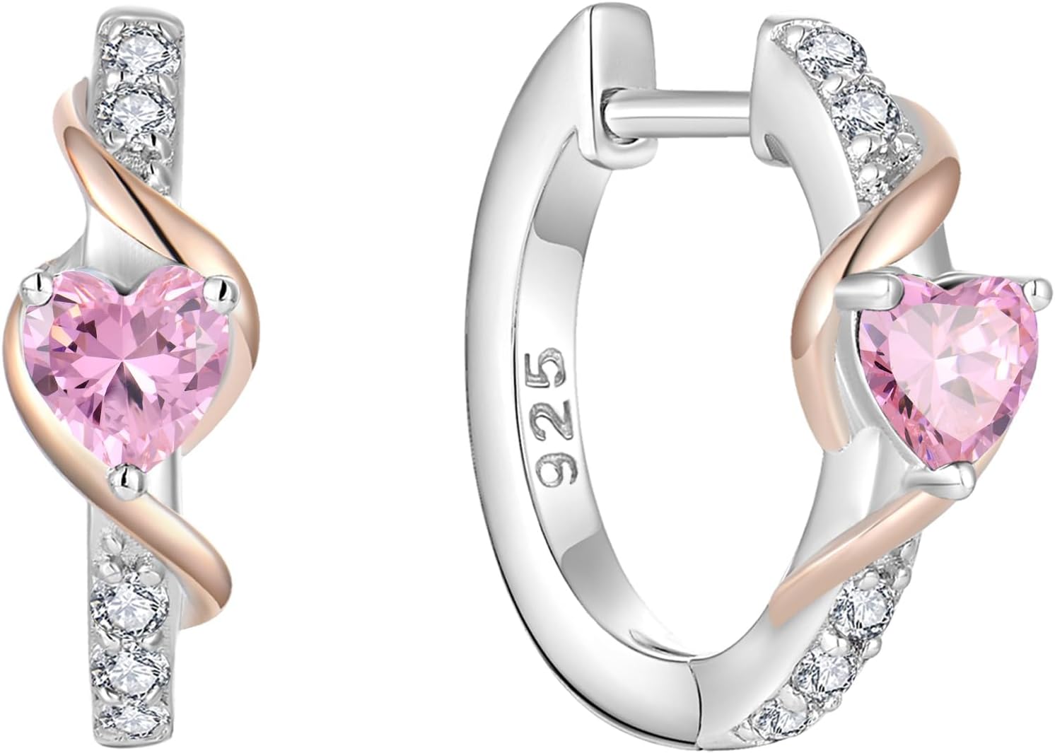 Hoop Earrings 925 Sterling Silver Twisted Huggie Earring Heart Birthstone Jewelry for Women