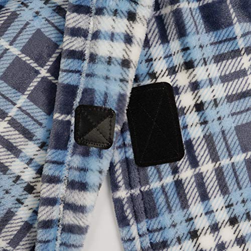 Fleece Wearable Blanket With Sleeves And Foot Pocket For Adult Women Men, Plush Throw With Adjustable Hook & Loop For Lounge Couch Reading Watching Tv 73" X 51" Blue Plaid #TOP5