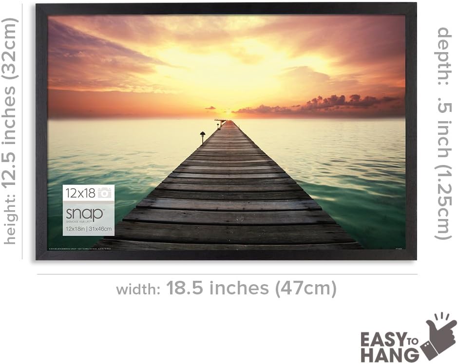 Snap 10FW1569E Solid Wood Wall Poster Picture Frame, 12" x 18", Black -