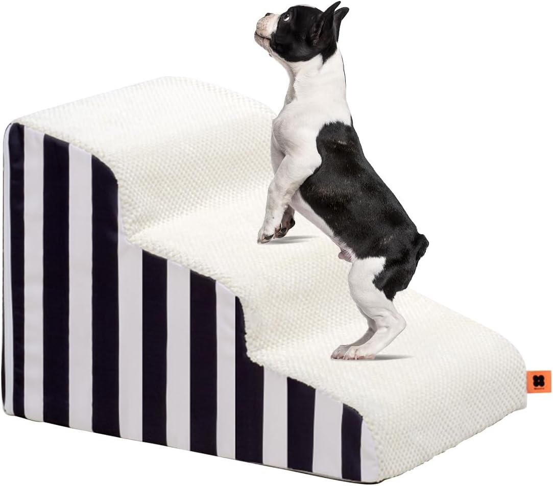 Dog Stairs, Pet Stairs for Small Dogs with Removable Washable Cover, Non-Slip Stable Indoor Dog Steps, Pet Stairs for High Bed Climbing(3 Tiers, Grey)