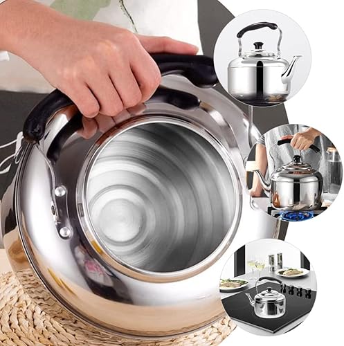 Miniatura 9 de ERINGOGO Estufa de té silbante de 7 litros, tetera de acero inoxidable con base de calentamiento rápido, tetera de camping pulida con espejo para