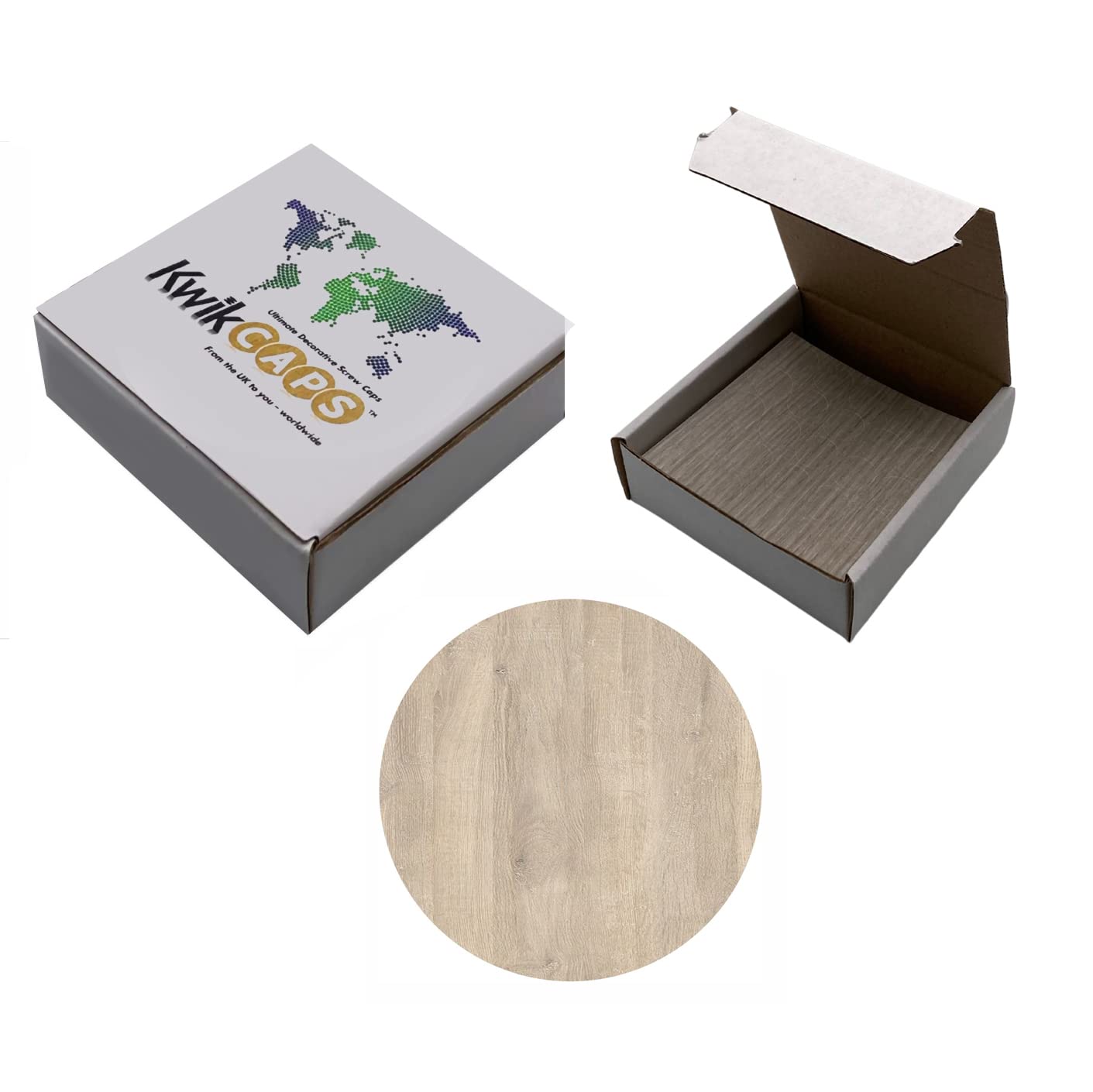 KwikCaps Screw Hole Covers and Head Covers, Self-Adhesive 14mm Trade Box of 625 PVC Screw Stickers, Sand Beige Whiteriver Oak