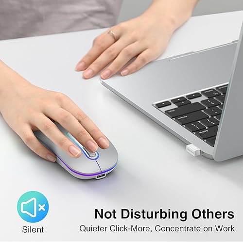 Miniatura 4 de Mouse inalámbrico LED, mouse Bluetooth recargable delgado, mouse inalámbrico silencioso portátil con Bluetooth 5.1 + receptor USB, mouse de oficina