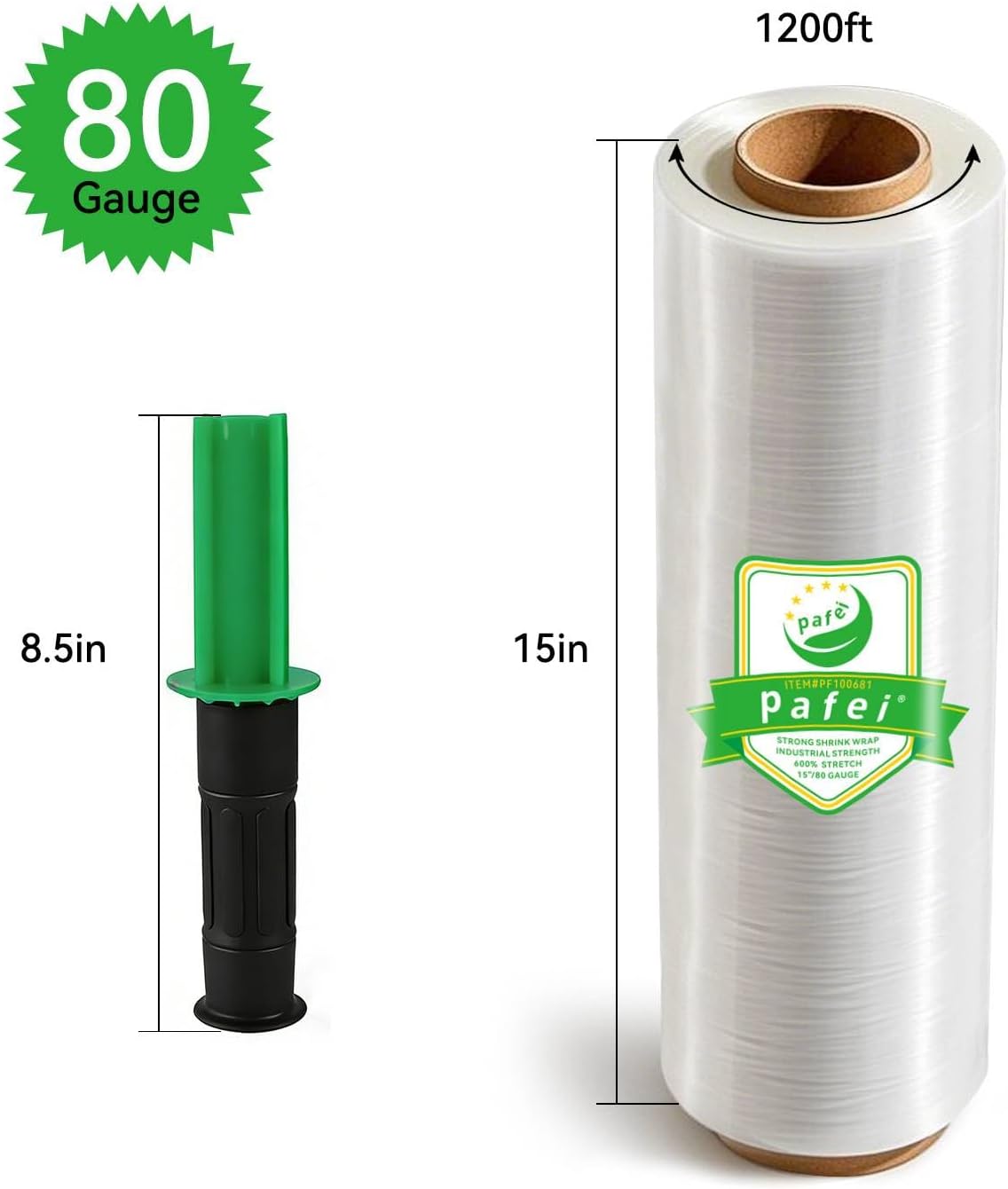 15" x 1200ft Moving & Packing Plastic Stretch Wrap Roll, 80 Gauge - 600% Stretch Self-Adhesive, Shrink Wrap for Furniture Protection, Shipping, Pallets & Storage with Handles-Clear 2 Rolls