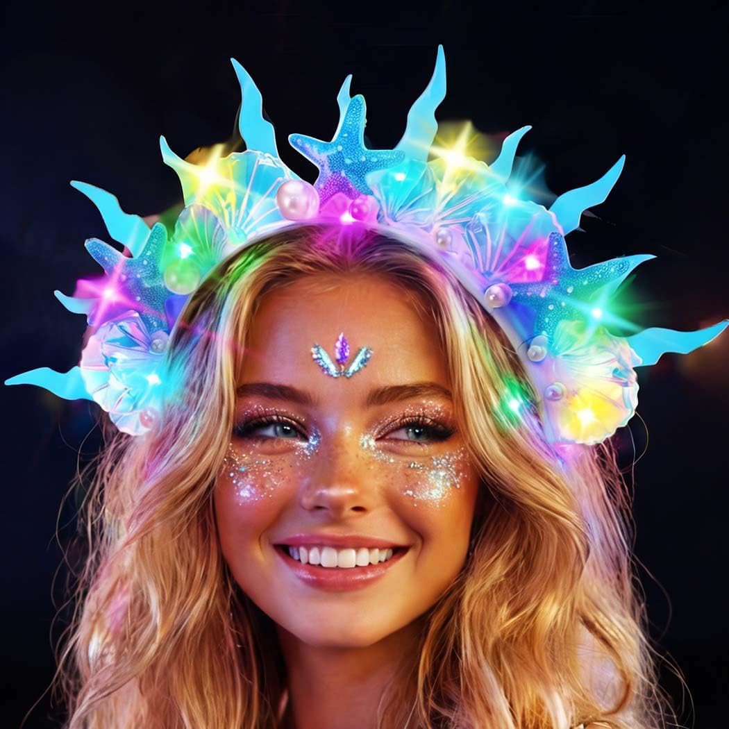 Light Up Mermaid Headband Glowing Rave Hair Piece Led Meimaid Crown Costume for Women - Image 3