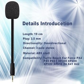 Mic Replacement for Turtle Beach Headset, 3.5mm Detachable Game Microphone Boom for Turtle Beach XO Three XO Four Stealth Recon 150 50 50X 50P 60P Xbox One 400 420x 450 500p 520 Game Headset