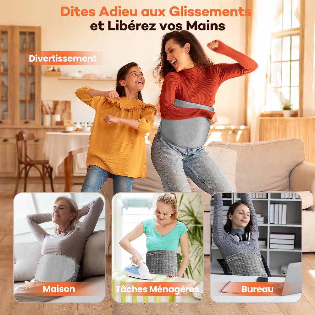 Ceinture Chauffante Lombaire avec Velcro Étendu et Élargi, 140x30cm Coussin Chauffante Électrique, 6 Températures & Minuterie 4H, Chauffage Rapide 15s, pour Dos, Ventre, Épaules - Lavable