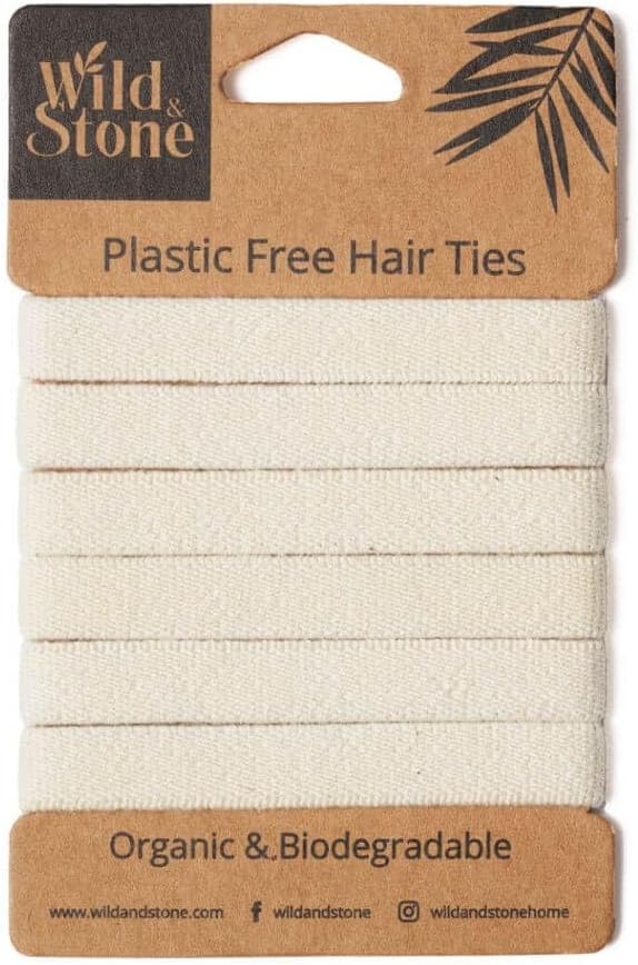 Wild & Stone | Pack of 6 | 100% Biodegradable and Plastic-Free Elastic Hair Ties | 100% Organic Cotton and Natural Plant-Based Rubber | No Crease Ponytail Holder (Blonde)
