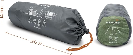easy camp Hemsedal 2 Tunnel Tent, 2 Person, 55x14 cm Pack Size, 2.9 kg, 2000mm Hydrostatic Head