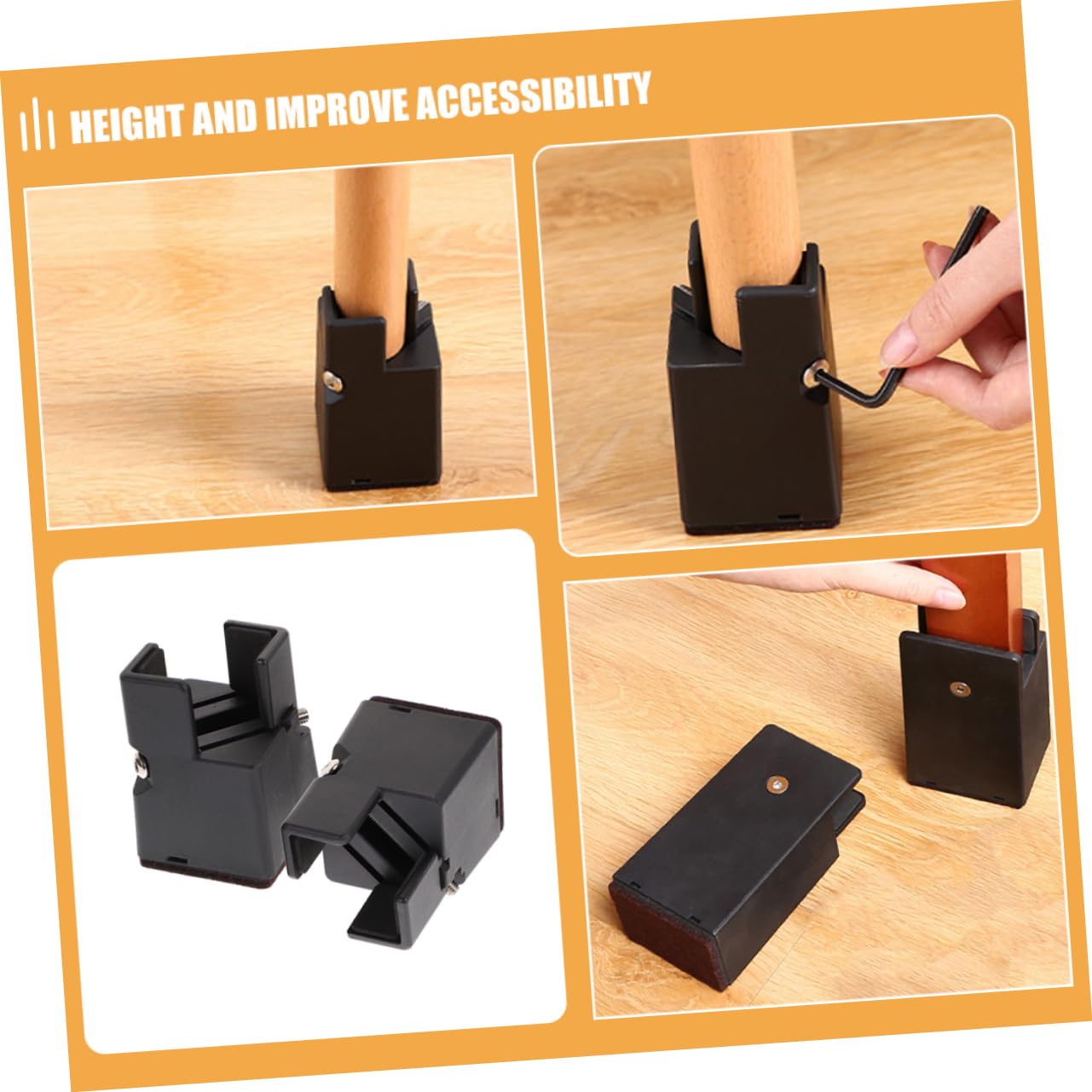 Mikinona Elevadores Ajustables con de 2 Pulgadas Patas de Muebles para Soporte Estable Instalación Fácil, Juego de 4 Piezas y para Camas, Escritorios Sillas