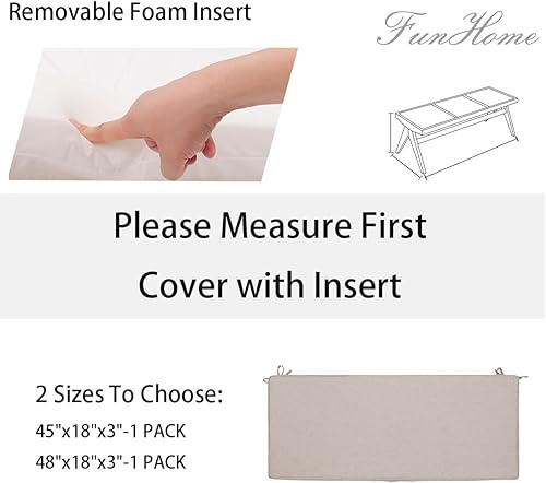 Miniatura 4 de Cojín de banco para exteriores de 48 x 18 pulgadas, inserto de espuma con asa y lazos, cojines largos impermeables para muebles de patio, cojines