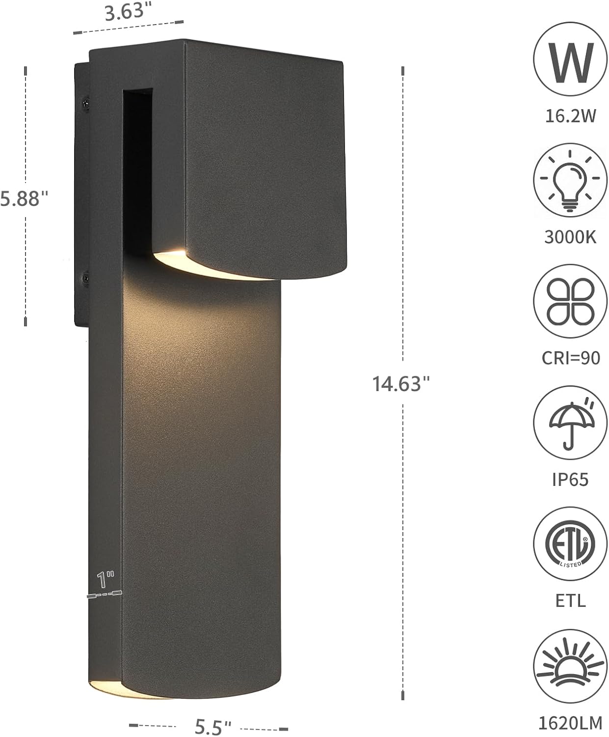 IP65 Waterproof Outdoor Modern LED Wall Light Fixtures, Black Exterior Wall Sconces 32W 3000K, Porch Patio Light Fixture Outdoor Wall Lights Outside Lights for House Garage Front Door 2 Pack