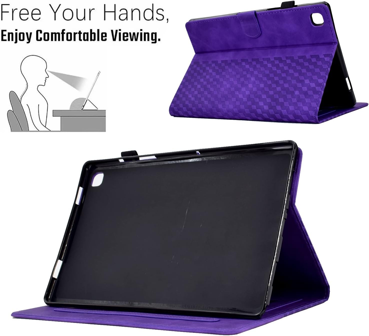 Premium Leather Case for Samsung Tab A7 Lite 8.7"（2021） T220/T225 Tablet,Smart Magnetic Flip Fold Stand Case Protective Cover with Pen Holder and Card Slot(Purple) image 3