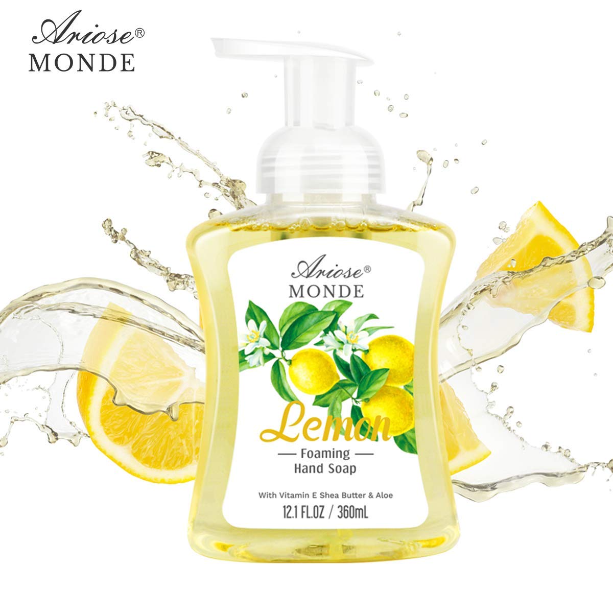 ArioseMonde Liquid Foaming Hand Soap with Pump, Moisturizing Hand Wash 12.1 OZ, Lemon Scent 3 Pcs