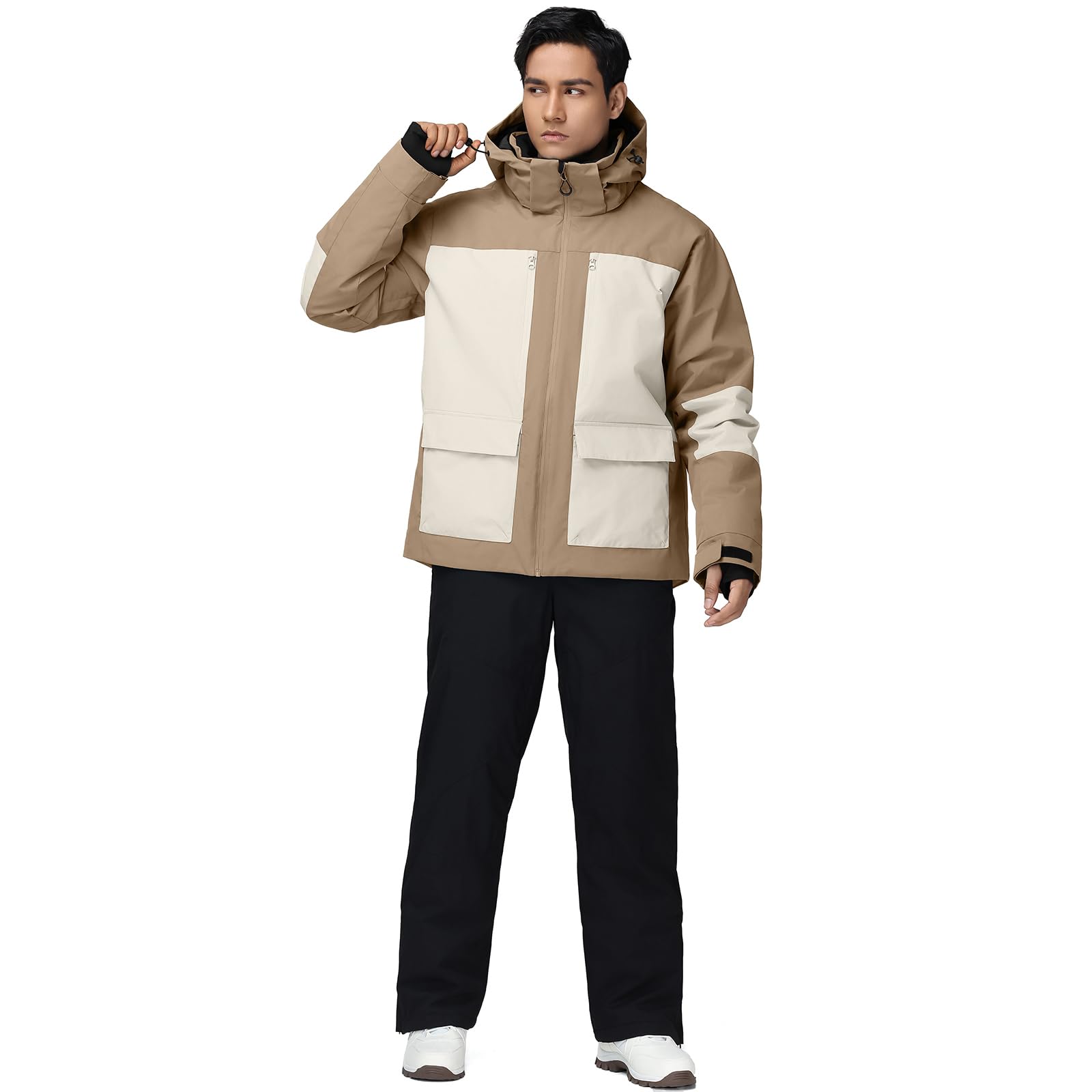 HOUZONIY Herren Schneeanzug Skijacke und Skihose Set Herren Zweiteilig Outdoor-Skikleidung Winddicht Ski Anzug Mit Kapuzen zum Skifahren Snowboarden