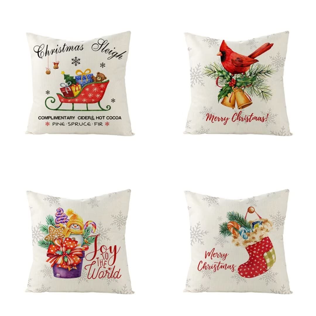Taie oreiller lin Noël 40x40cm lot de 4 housses durables pour coussin de canapé