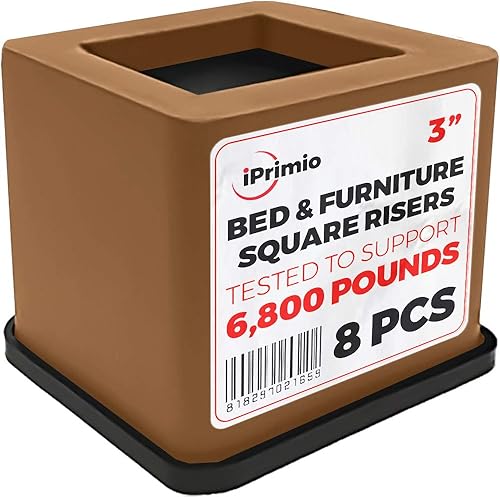 iPrimio Elevadores de cama cuadrados de 3 pulgadas, resistentes, paquete de 8 elevadores de cama para dormitorios universitarios, sofás, mesas,