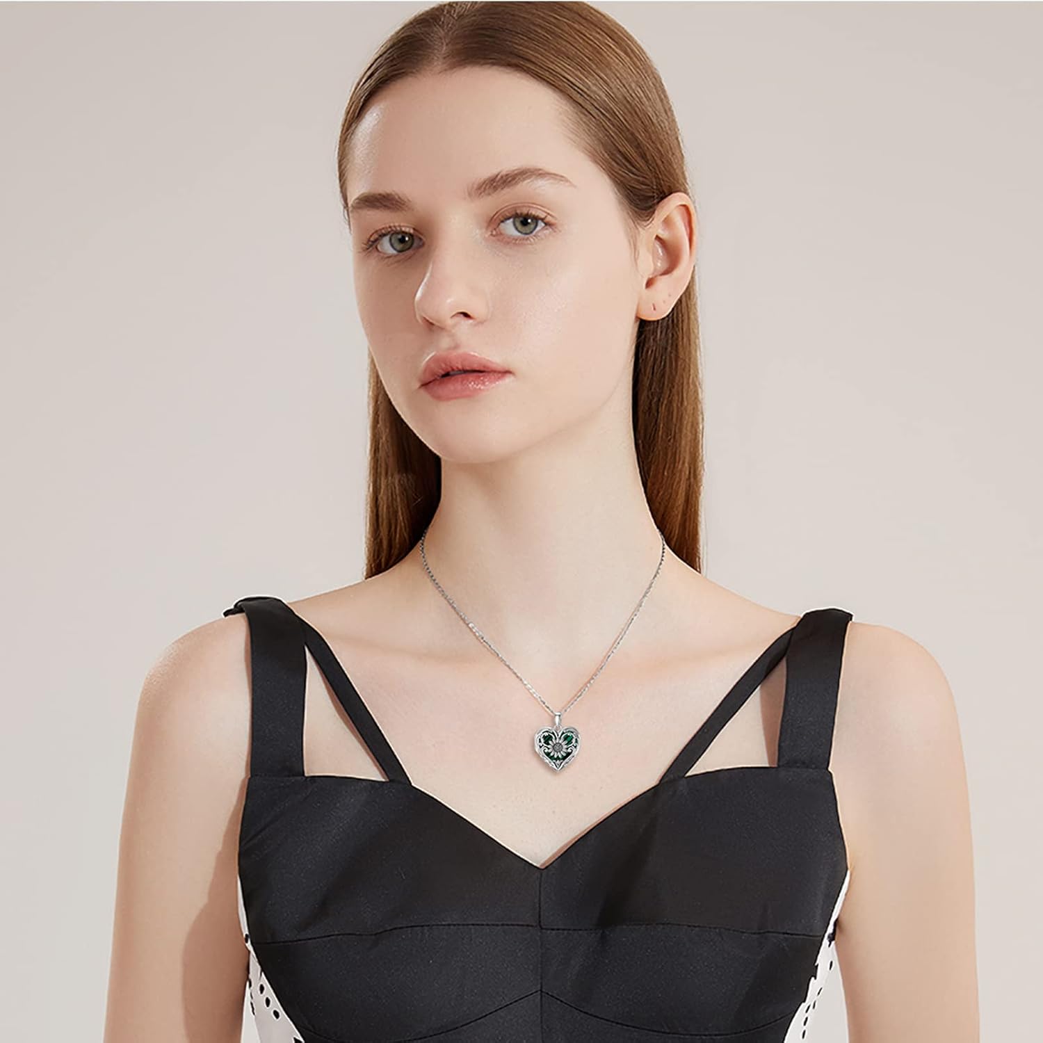 SOULMEET Sunflower Heart Shaped Opal/Abalone/Pearl Shell/Malachite Locket Necklace That Holds Pictures Photo You are My Sunshine Personalized Silver Gold Locket Jewelry Gift - Image 4