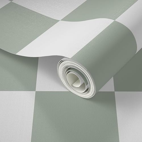 Miniatura 2 de Papel tapiz para despegar y pegar, diseño de cuadros verdes Reen Retro Moderno Tablero de ajedrez Boho Arlequín de los años noventa Papel pintado