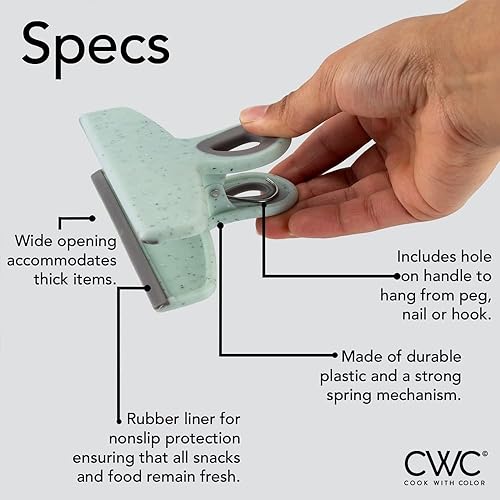 Miniatura 2 de Cook with Color Clips para bolsa, 4 clips grandes y resistentes para almacenamiento de alimentos con agarre hermético para bolsas de aperitivos y
