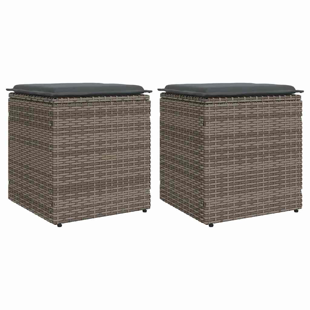 vidaXL Taburetes de jardín con Cojines 2 uds Gris 40x40x43 cm, Asiento de jardín, Asientos al Aire Libre, Taburete de Cubo, Asientos de jardín