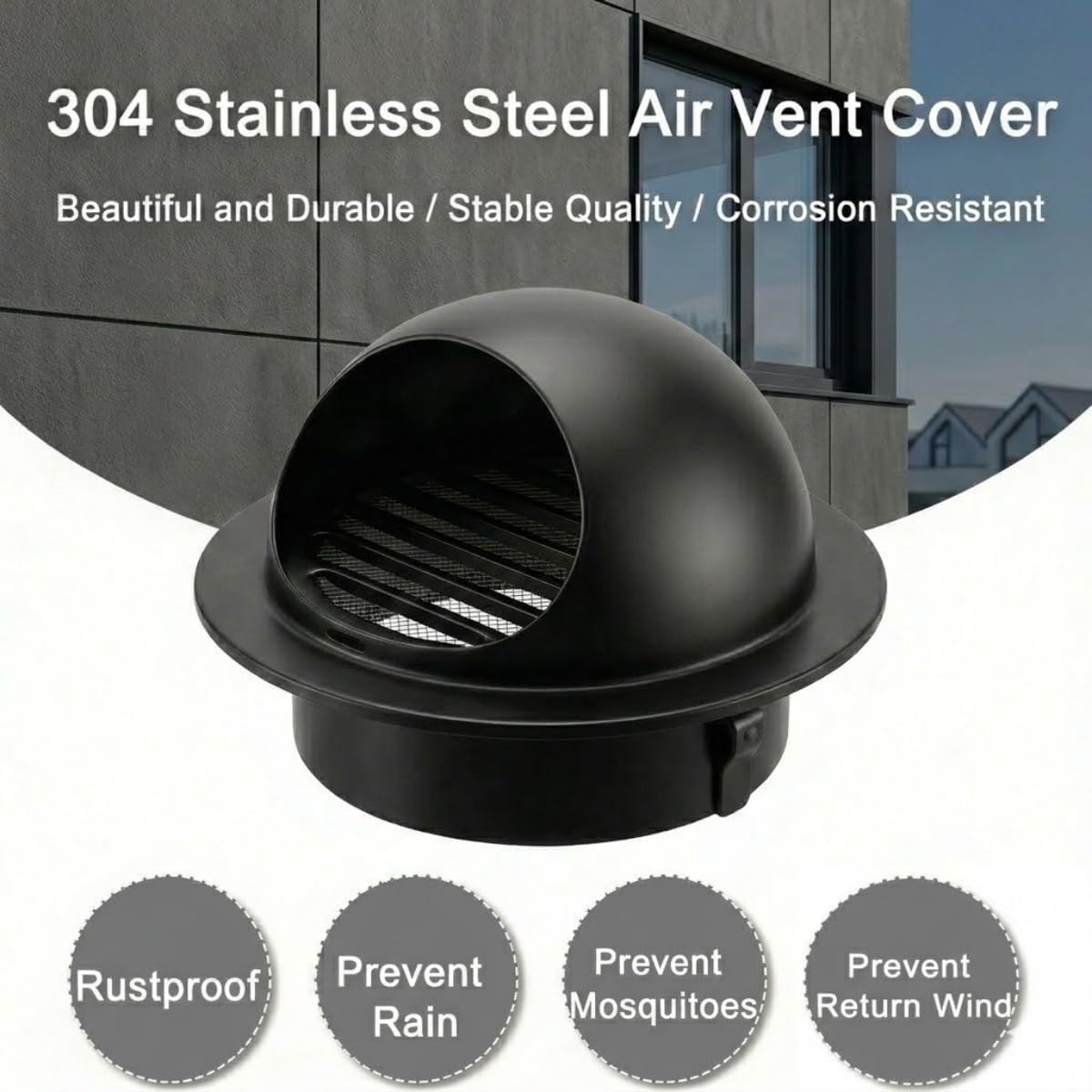 Wall Mount Exhaust Fan Cover, 6 Inch Round Vent Cover, Black 304 Stainless Steel Decorative RV Air Vents Exterior Hood, Outside Soffit Grille with Bug Mesh, Snap Fit, with Gloves(170mm/6.7in)