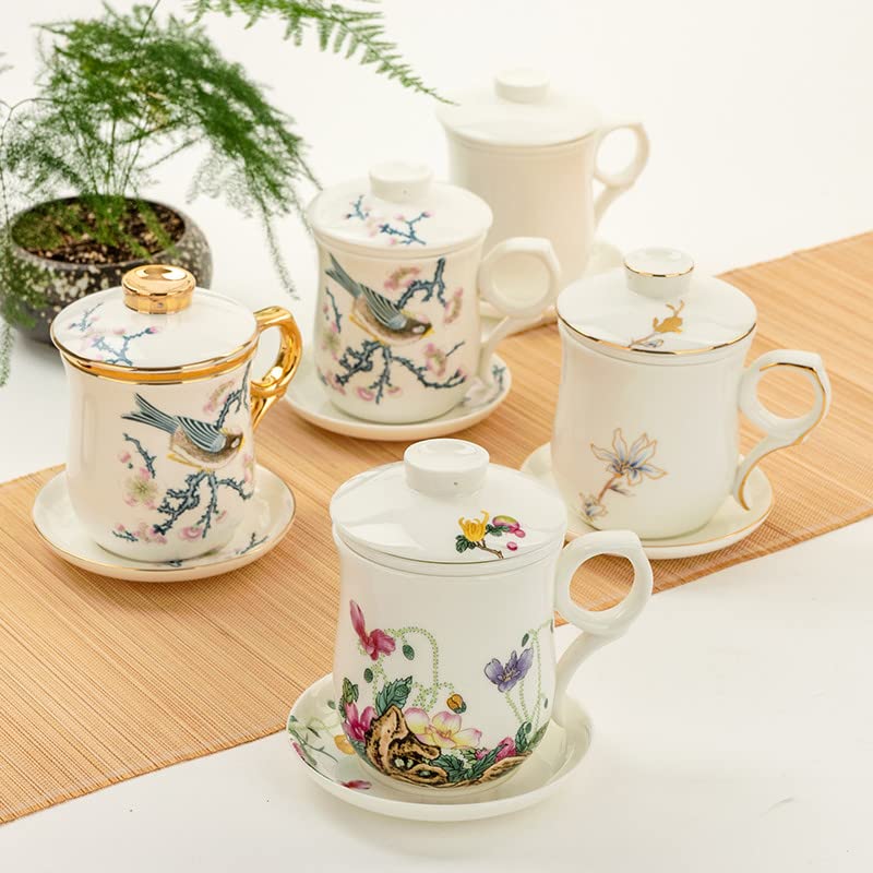 Tasse à thé créative en porcelaine anglaise avec couvercle et filtre pour le bureau - En céramique peinte à la main